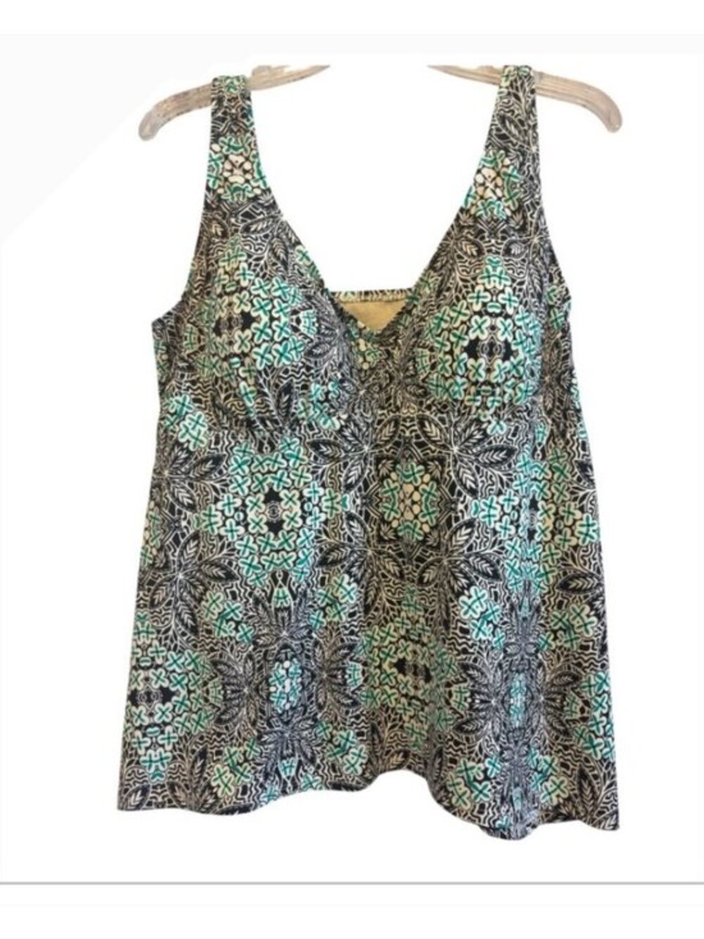 Swimsuits For All Black & Teal Tankini Swim Top Full Coverage Plus Size 20